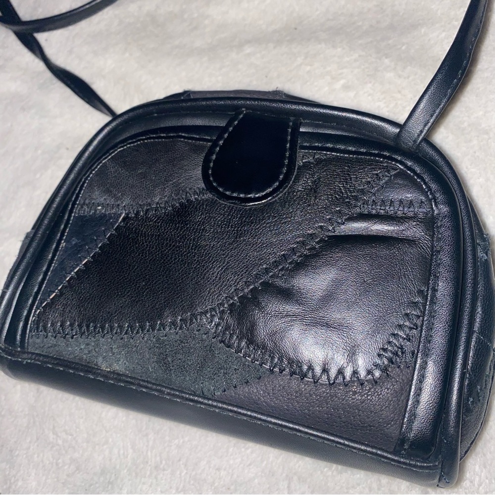 Vintage Black Leather Patchwork Mini Crossbody Pu… - image 3